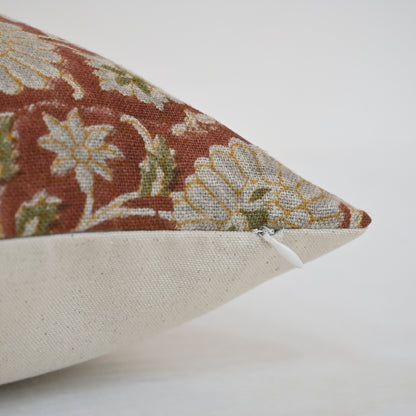 Alexis  Terracotta Linen Block Print Pillow Cover