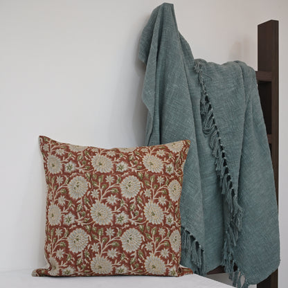 Alexis  Terracotta Linen Block Print Pillow Cover