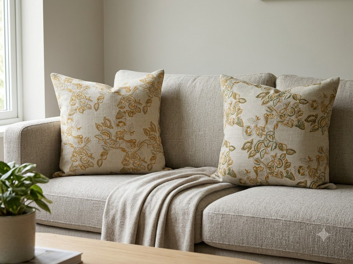 Faith Beige Block Print Pillow Cover