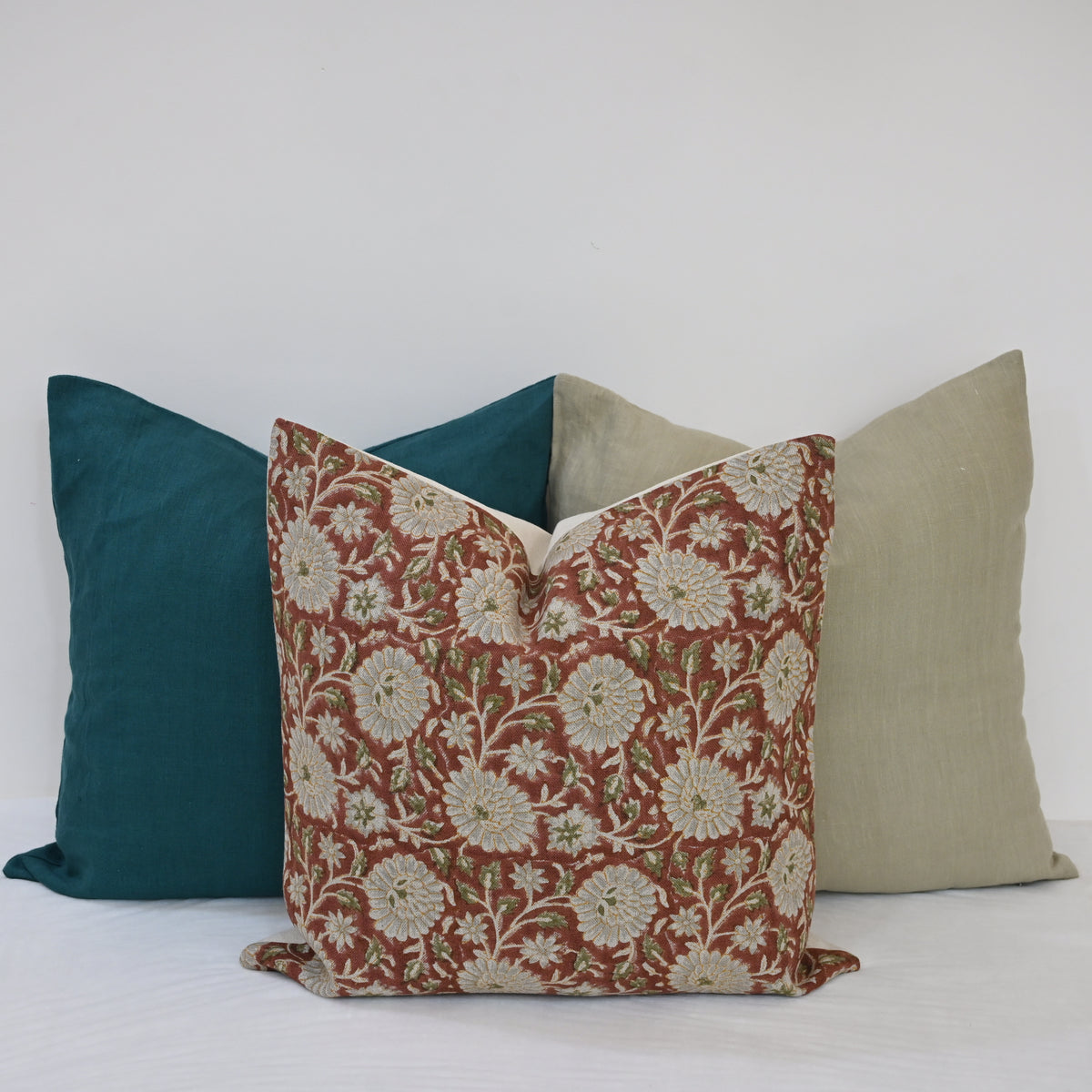 Alexis  Terracotta Linen Block Print Pillow Cover