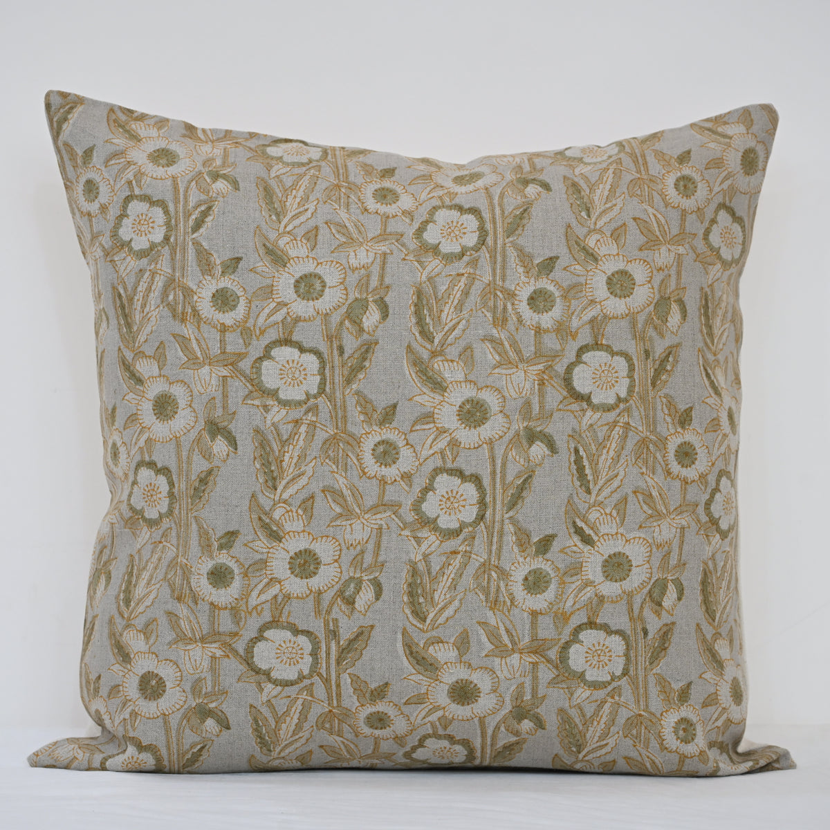 Maria Warm Linen Block Print Pillow Cover