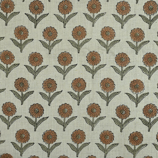 Derek Floral Block Print linen Fabric