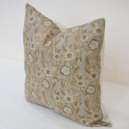 Maria Warm Linen Block Print Pillow Cover