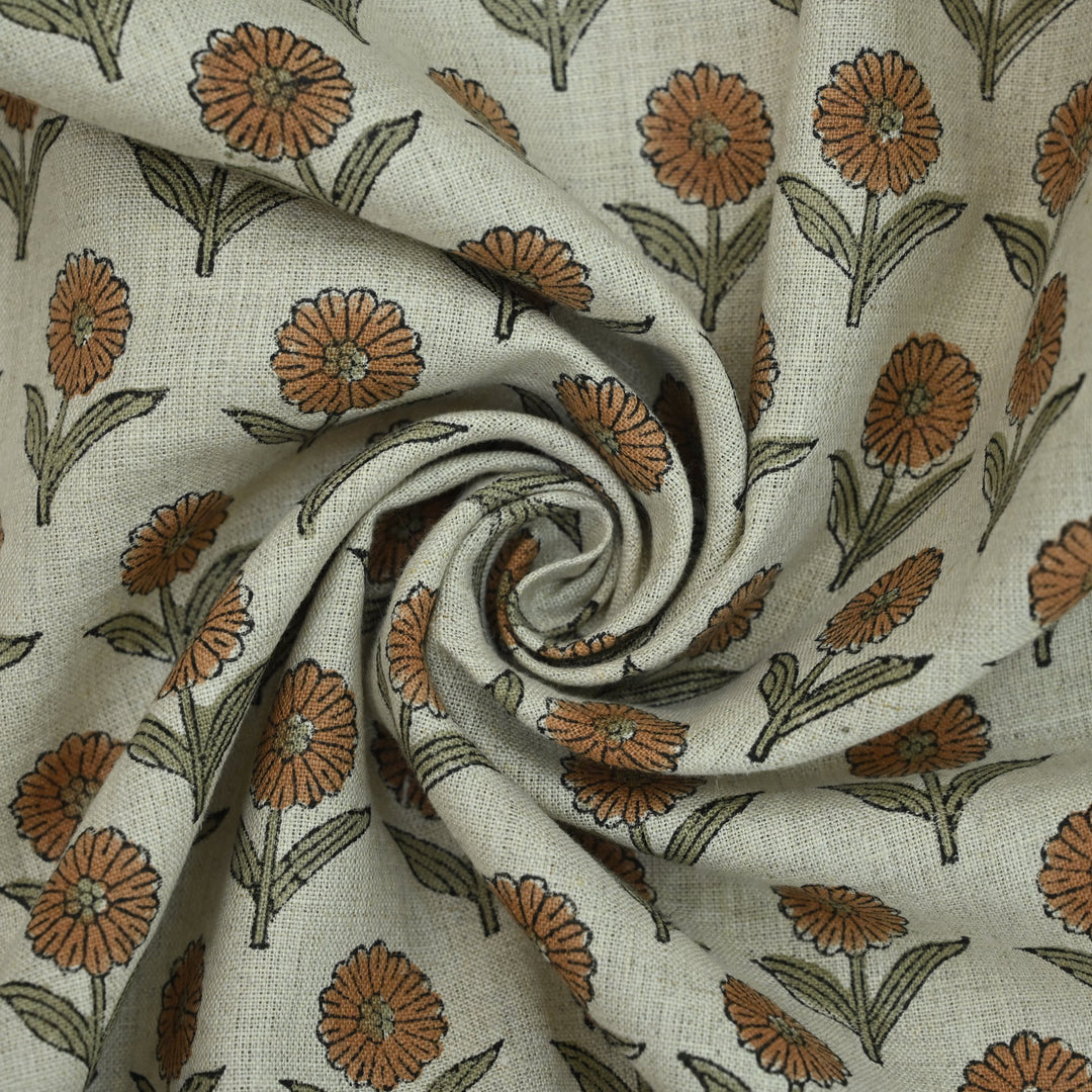 Artisan Block Print Linen Fabric - 15