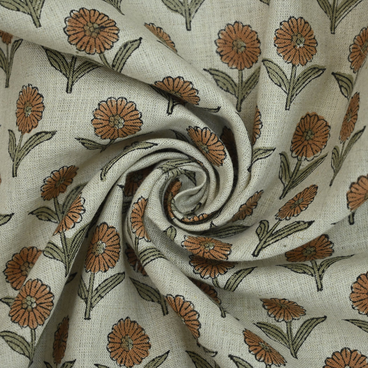 Derek Floral Block Print linen Fabric