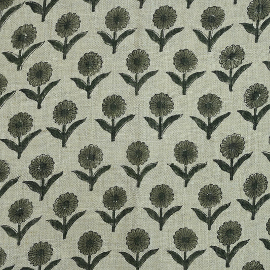 Derek Floral Block Print linen Fabric