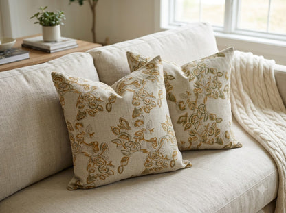 Faith Beige Block Print Pillow Cover