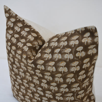 Joanna Espresso Linen Block Print Pillow Cover