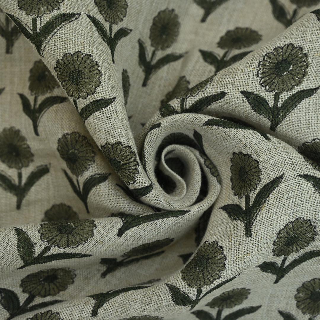 Artisan Block Print Linen Fabric - 15