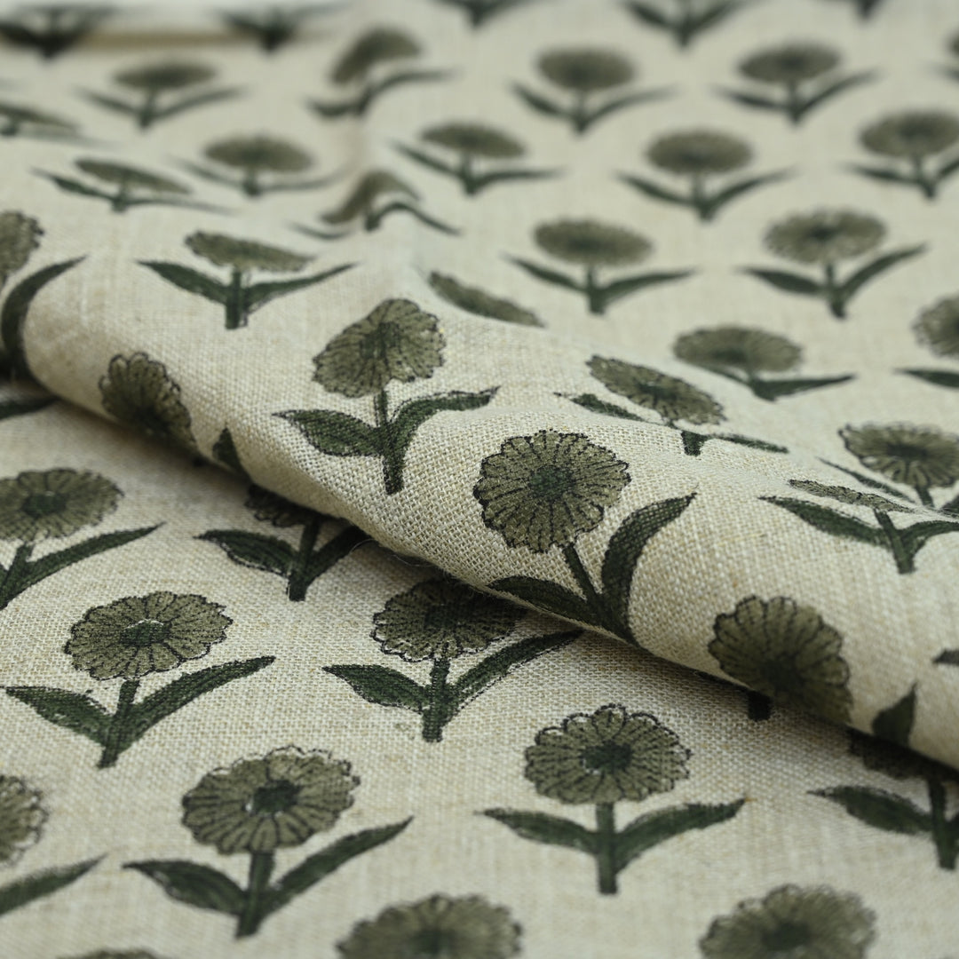 Artisan Block Print Linen Fabric - 15