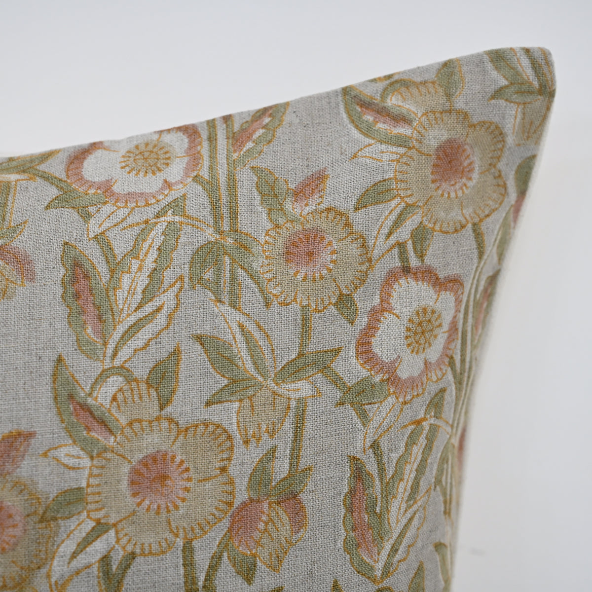 Maria Blush Linen Block Print Pillow Cover