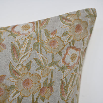 Maria Blush Linen Block Print Pillow Cover