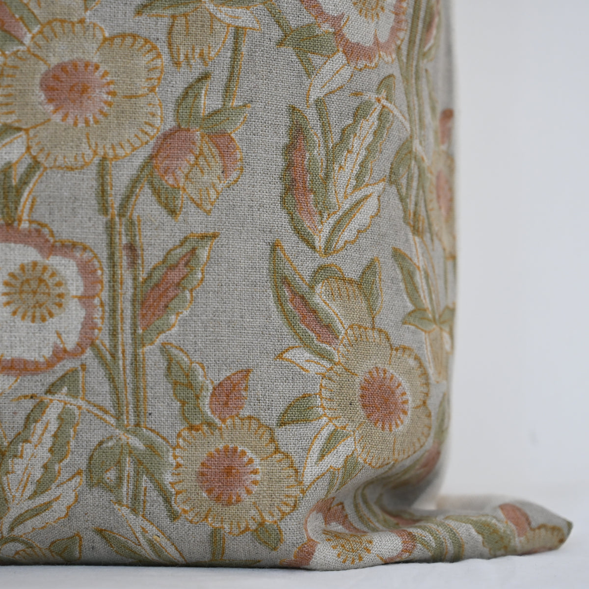 Maria Blush Linen Block Print Pillow Cover