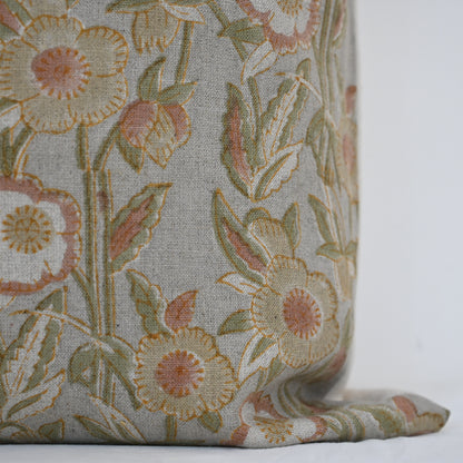 Maria Blush Linen Block Print Pillow Cover