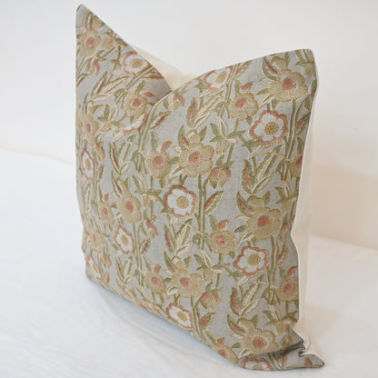 Maria Blush Linen Block Print Pillow Cover