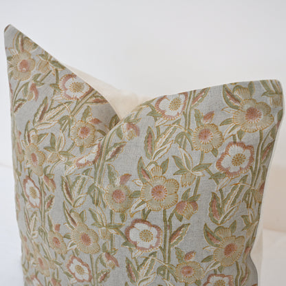 Maria Blush Linen Block Print Pillow Cover