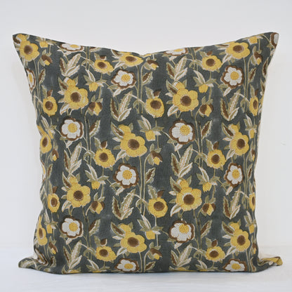 Maria Mustard Linen Block Print Pillow Cover