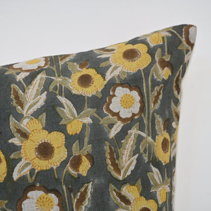 Maria Mustard Linen Block Print Pillow Cover