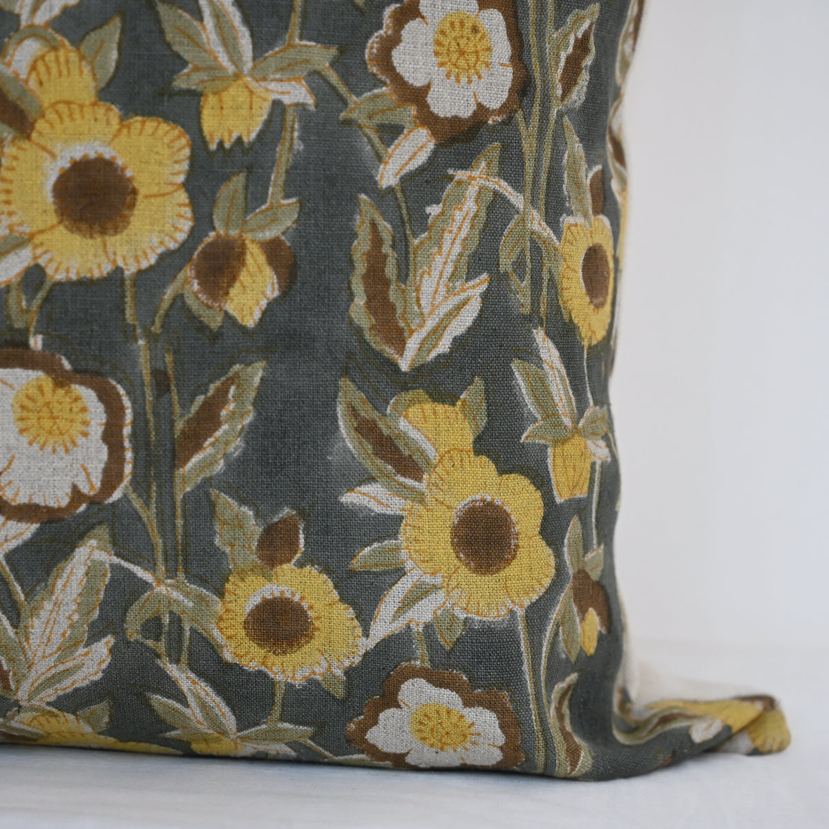 Maria Mustard Linen Block Print Pillow Cover