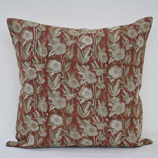 Maria Brick Linen Block Print Pillow Cover
