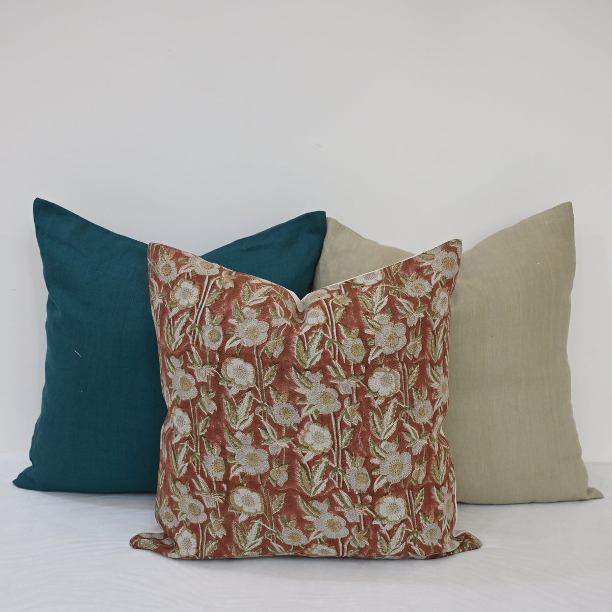 Maria Brick Linen Block Print Pillow Cover