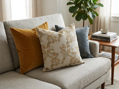 Faith Beige Block Print Pillow Cover