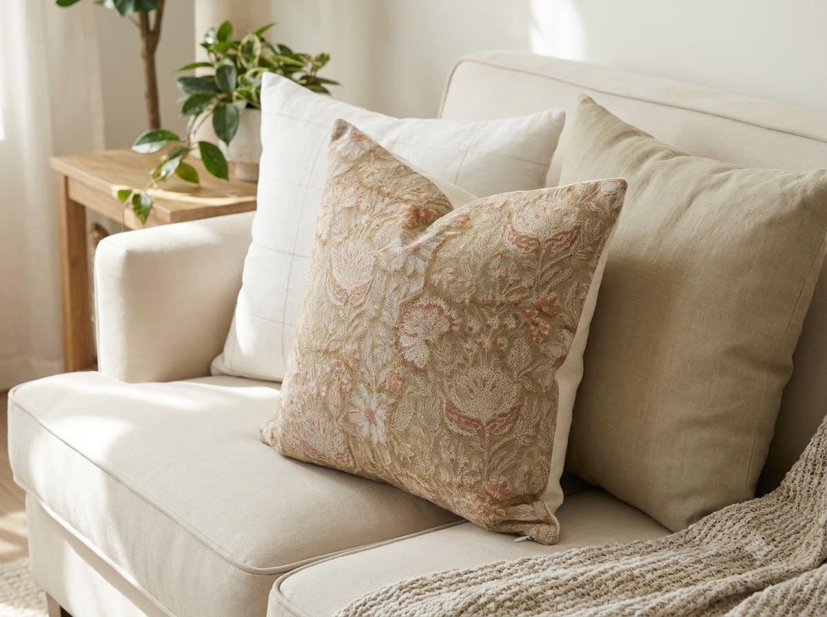 Sydney Terracotta Linen Block Print Pillow Cover