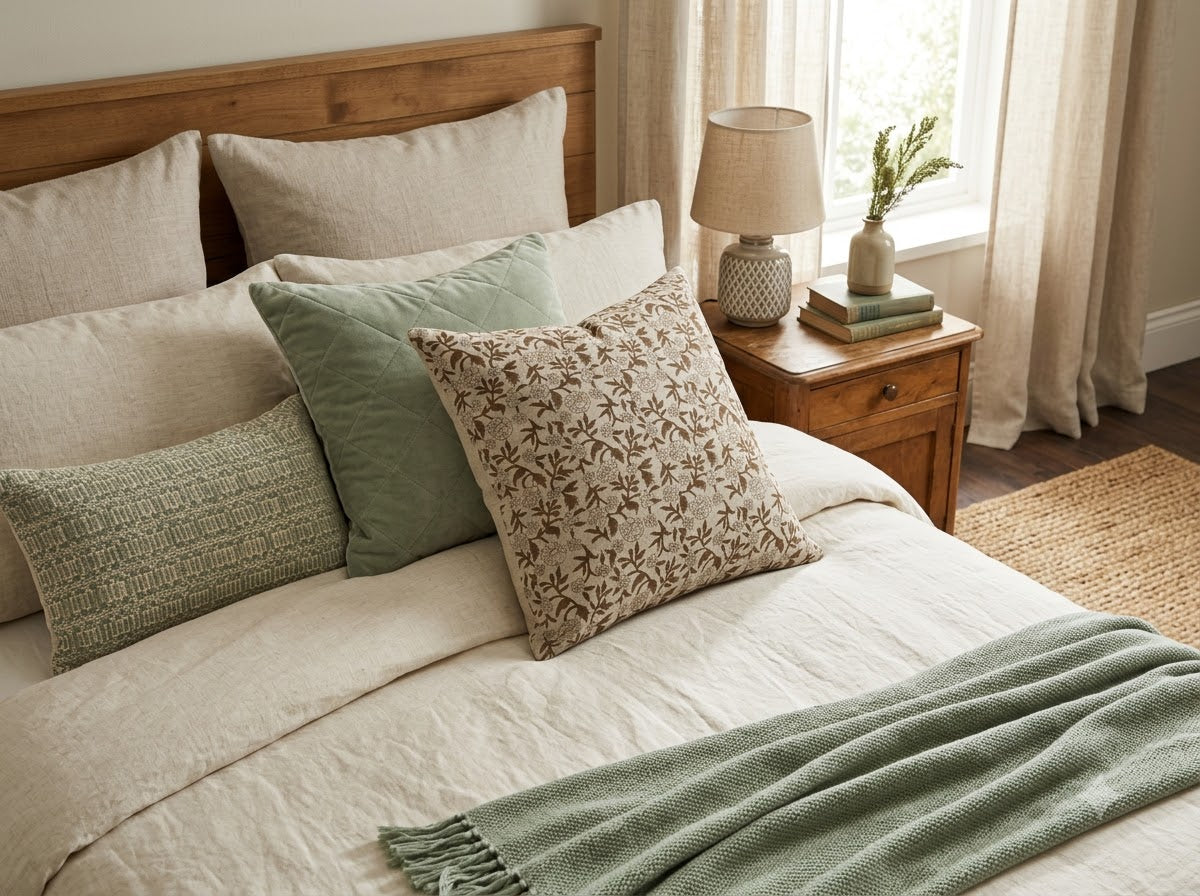 Kara Chestnut Linen Block Print Pillow Cover