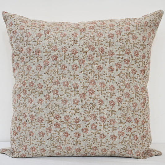 Lisa Taupe Linen Block Print Pillow Cover