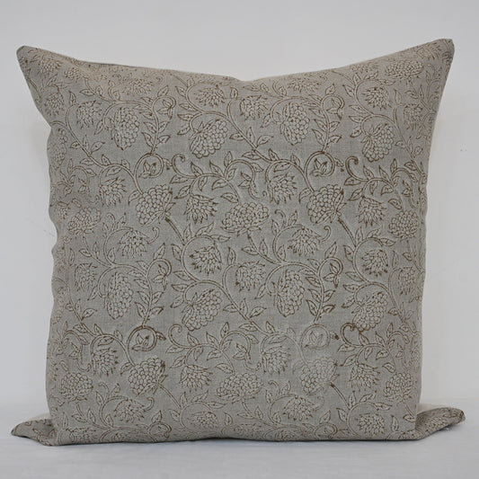 Lucia Charcoal Linen Block Print Pillow Cover