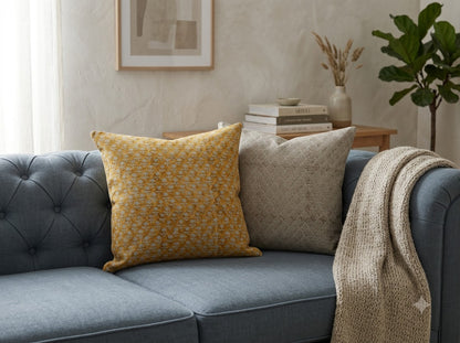 Frances Ochre Block Print Pillow Cover