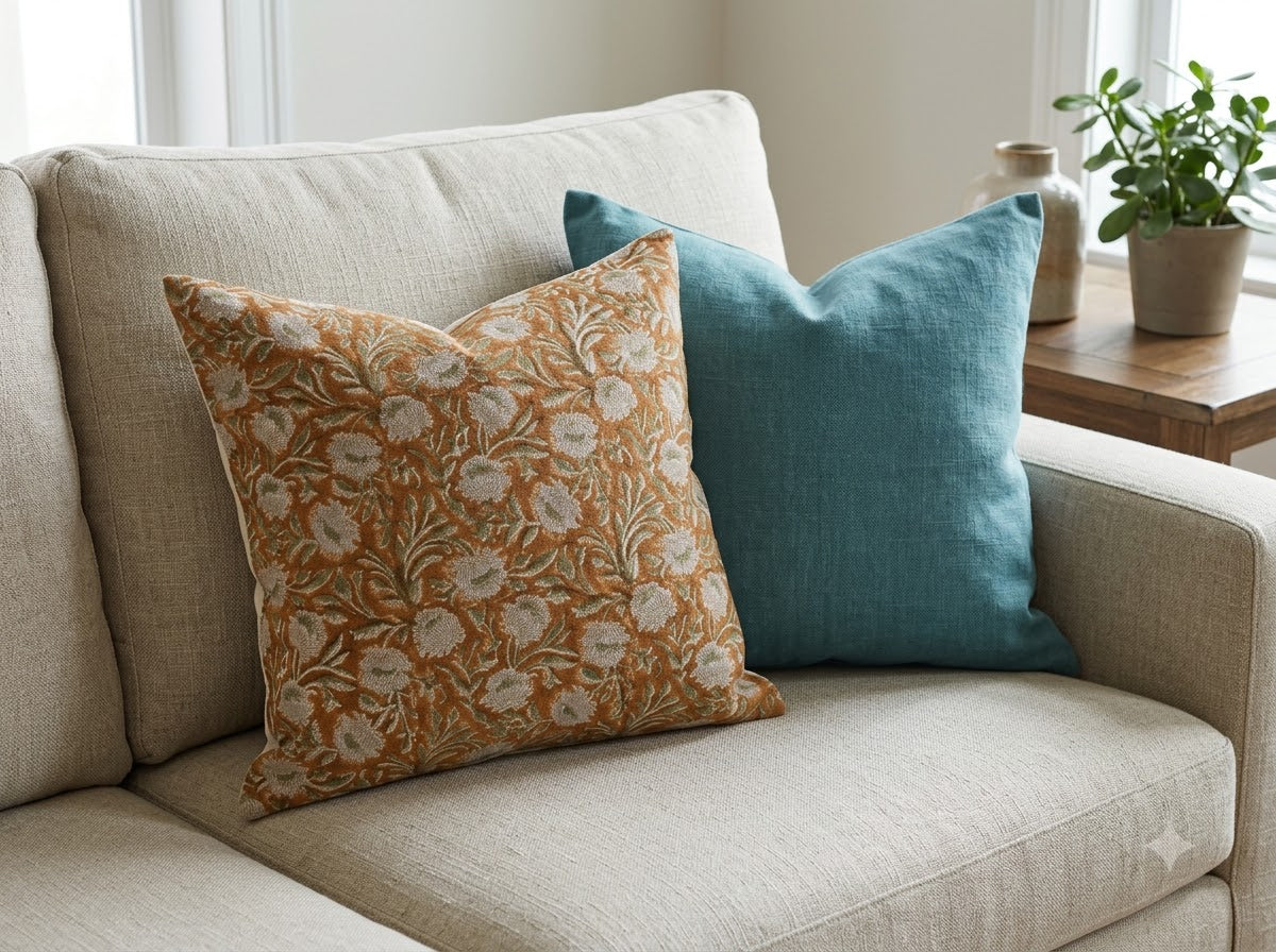 Elise Warm Linen Block Print Pillow Cover