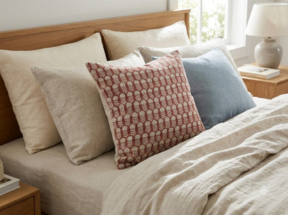 Thalor Rust Linen Block Print Pillow Cover
