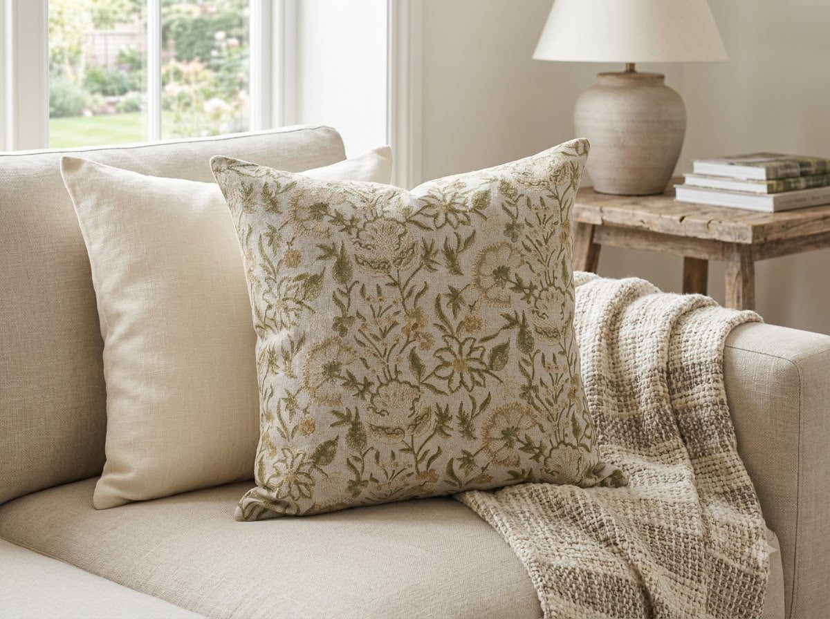 Sydney Warm Linen Block Print Pillow Cover
