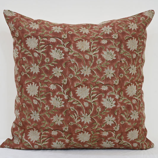 Molly Soft Sage Linen Block Print Pillow Cover