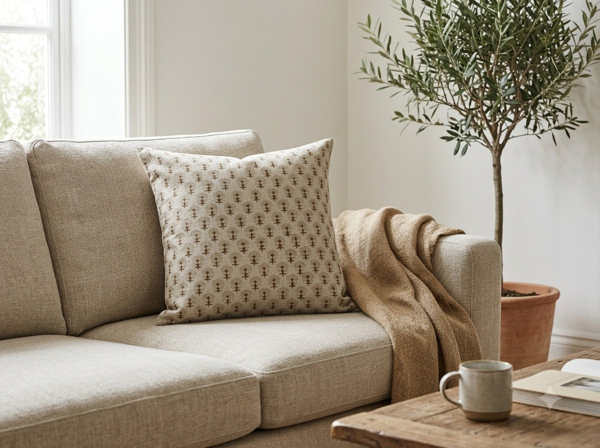 Summer Chestnut Linen Block Print Pillow Cover