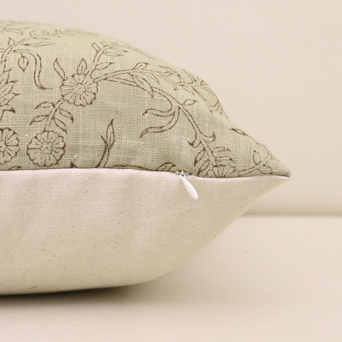 Rustica Sage Chintz Block Print Linen Pillow Cover – view 3