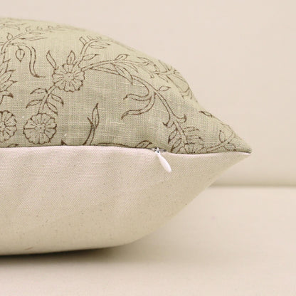 Rustica Sage Chintz Block Print Linen Pillow Cover – view 3