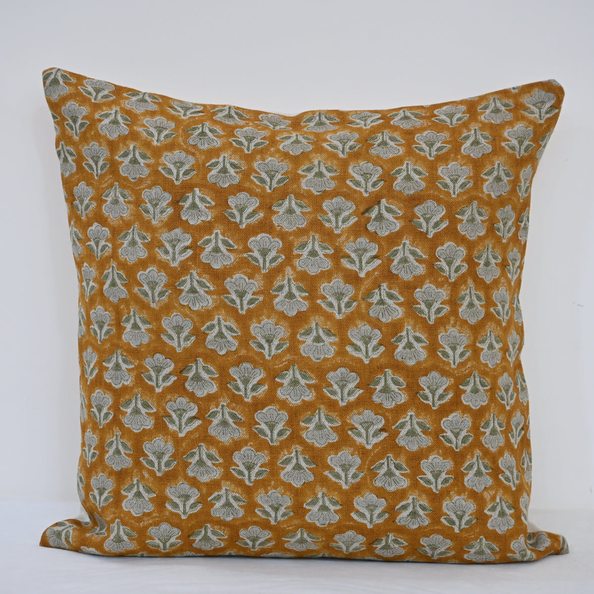 Madeline Sage Green Linen Block Print Pillow Cover