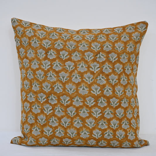 Madeline Sage Green Linen Block Print Pillow Cover