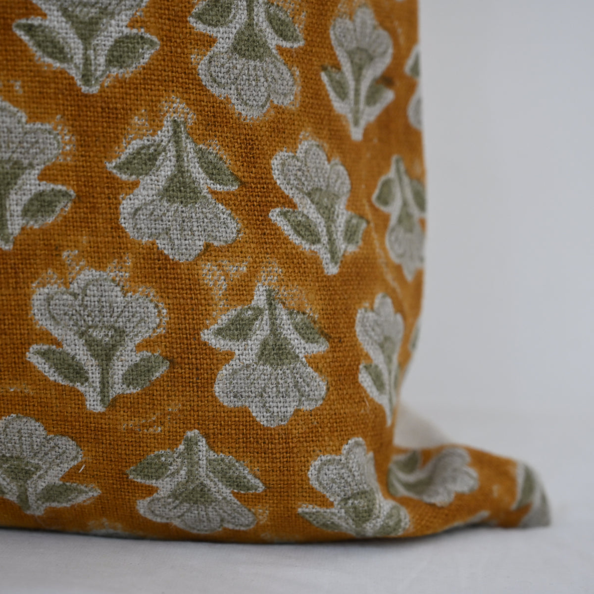 Madeline Sage Green Linen Block Print Pillow Cover