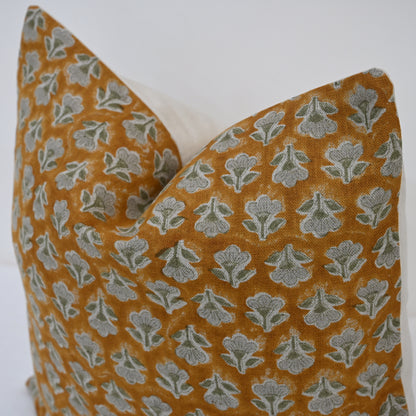 Madeline Sage Green Linen Block Print Pillow Cover