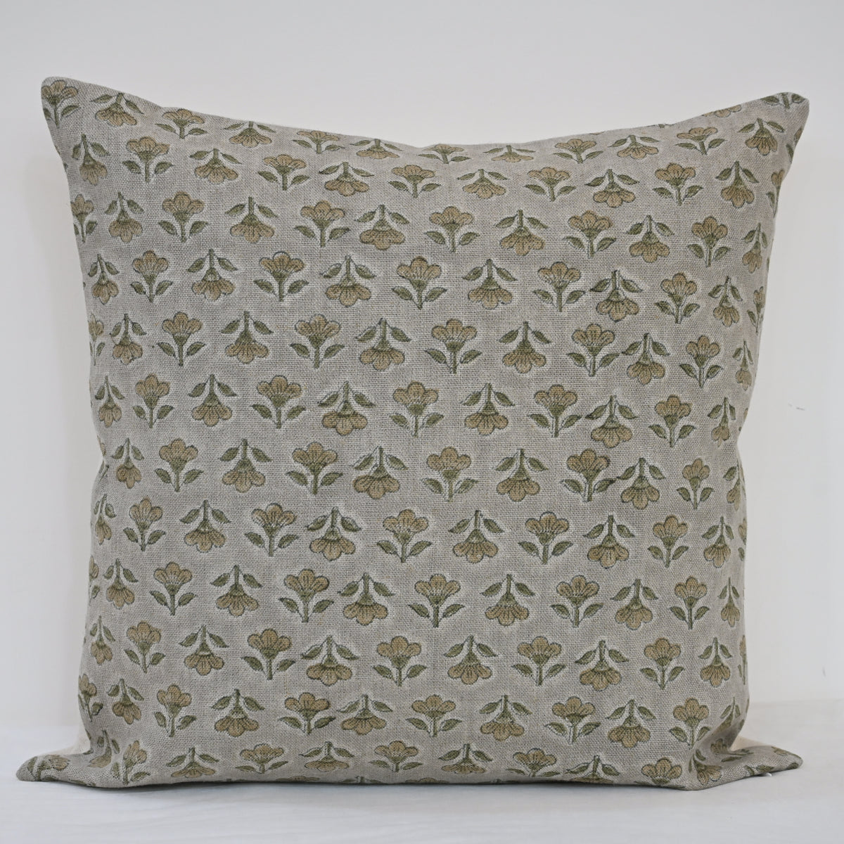 Madeline Olive Linen Block Print Pillow Cover