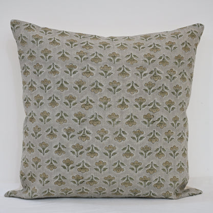 Madeline Olive Linen Block Print Pillow Cover