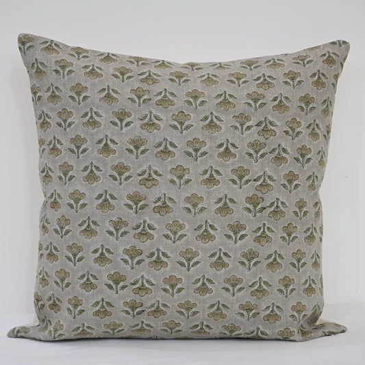 Madeline Olive Linen Block Print Pillow Cover