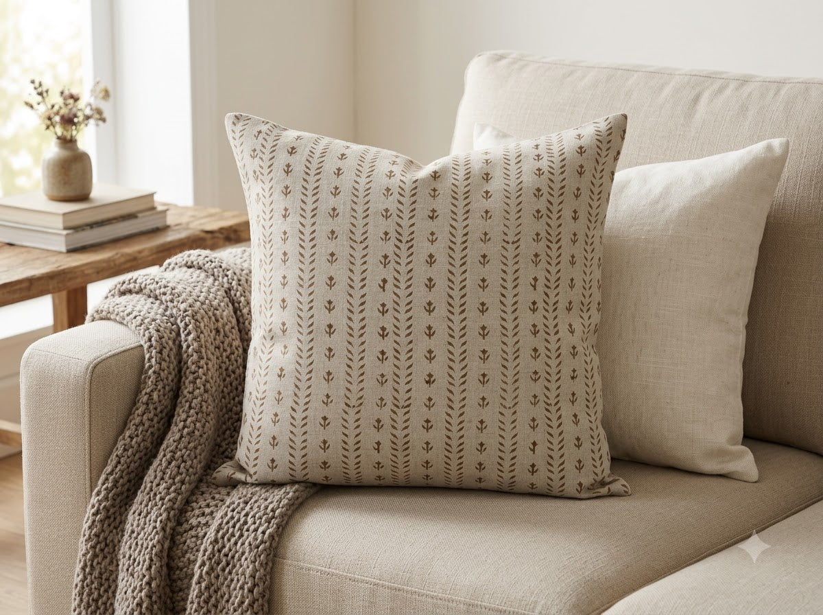 Alexa Maroon Linen Block Print Pillow Cover