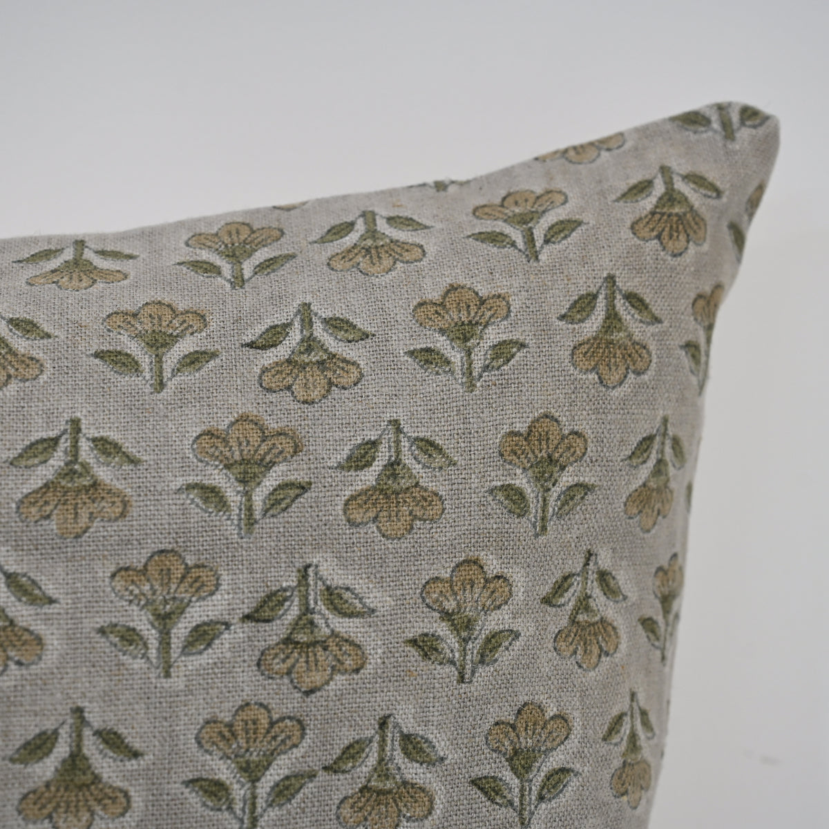 Madeline Olive Linen Block Print Pillow Cover