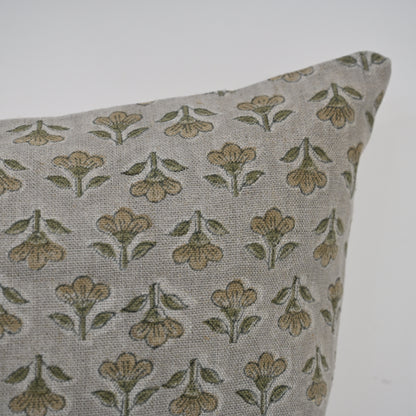 Madeline Olive Linen Block Print Pillow Cover