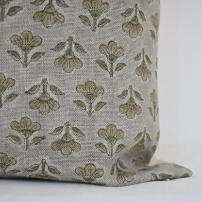 Madeline Olive Linen Block Print Pillow Cover