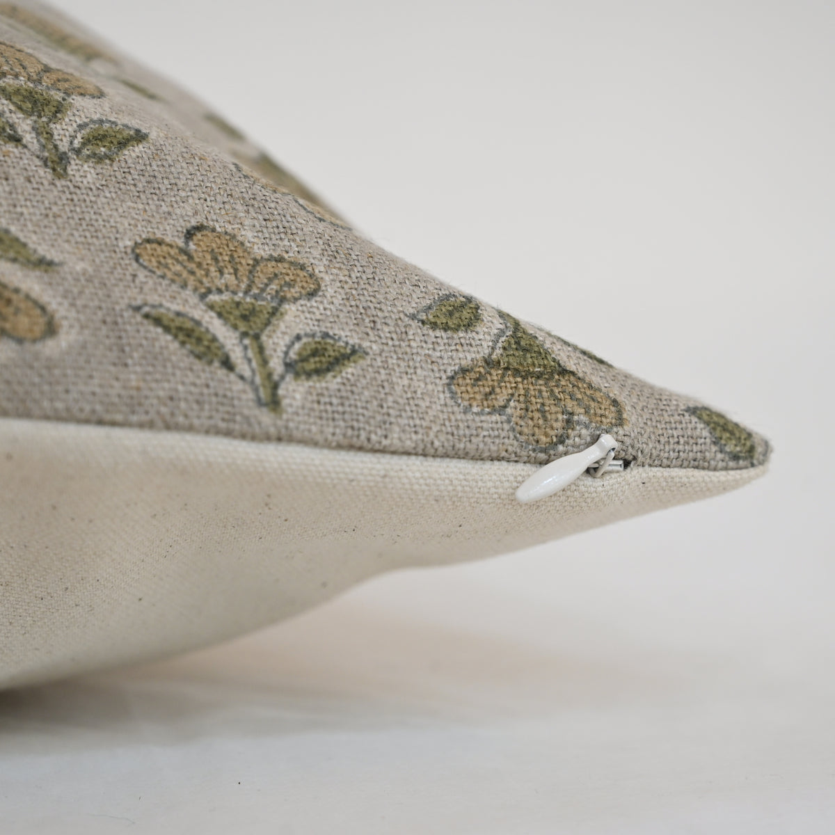 Madeline Olive Linen Block Print Pillow Cover